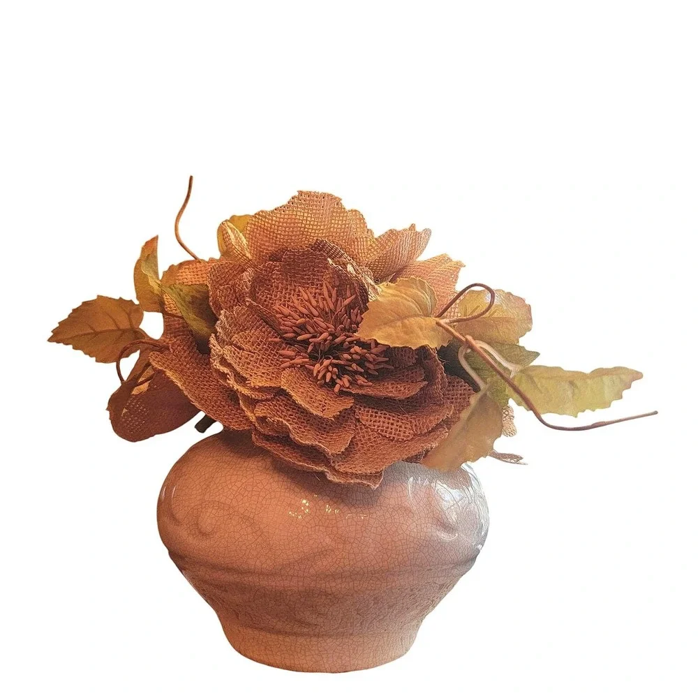 Burlap Flower Arrangement starter Fall Harvest Thanksgiving Rustic Decor Bouquet